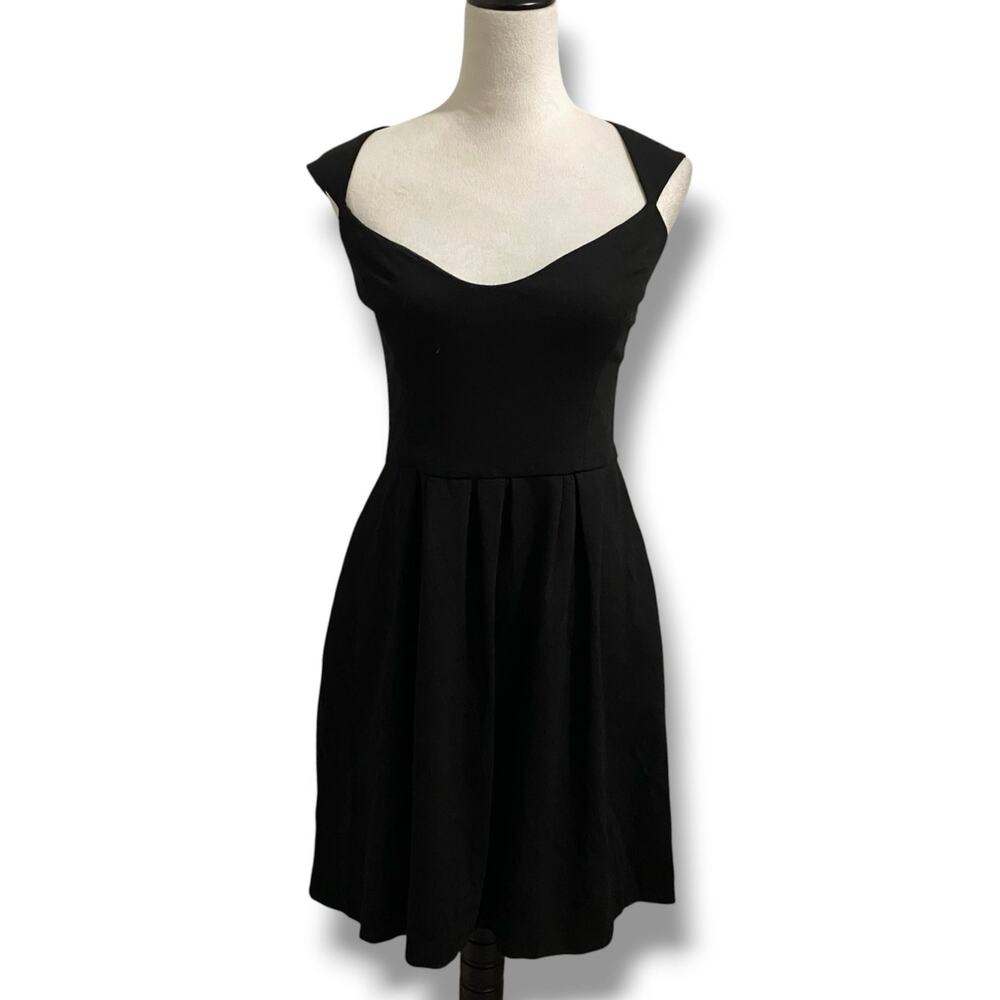 Cynthia Steffe Little Black Cocktail Dress Size 12 Flared Skirt Cap Sleeves LBD